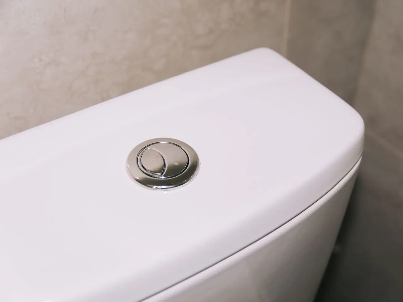 Close-up of a dual-flush button on a toilet tank